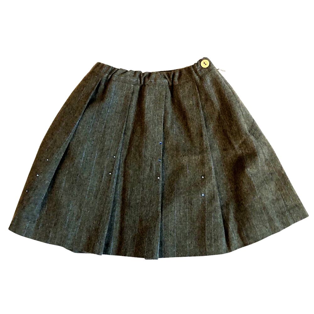 Special Day Girls Size 4 Gray Wool Blend Pleated Skirt Rhinestone Lined Italy